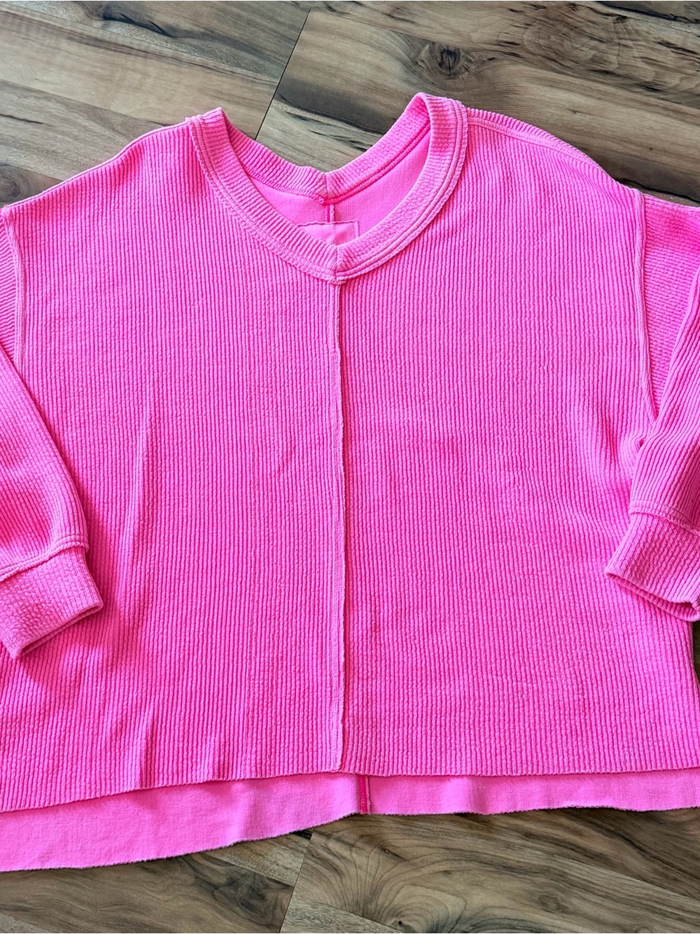 aerie Women's V-Neck Ribbed Pullover Sweater in Bright Pink